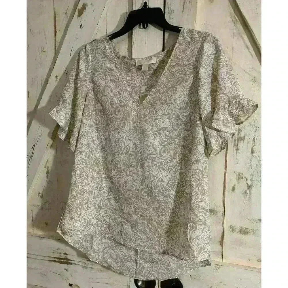 MICHAEL Kors Women's Paisley-Print Ruffled Top Size XS New With Tags
